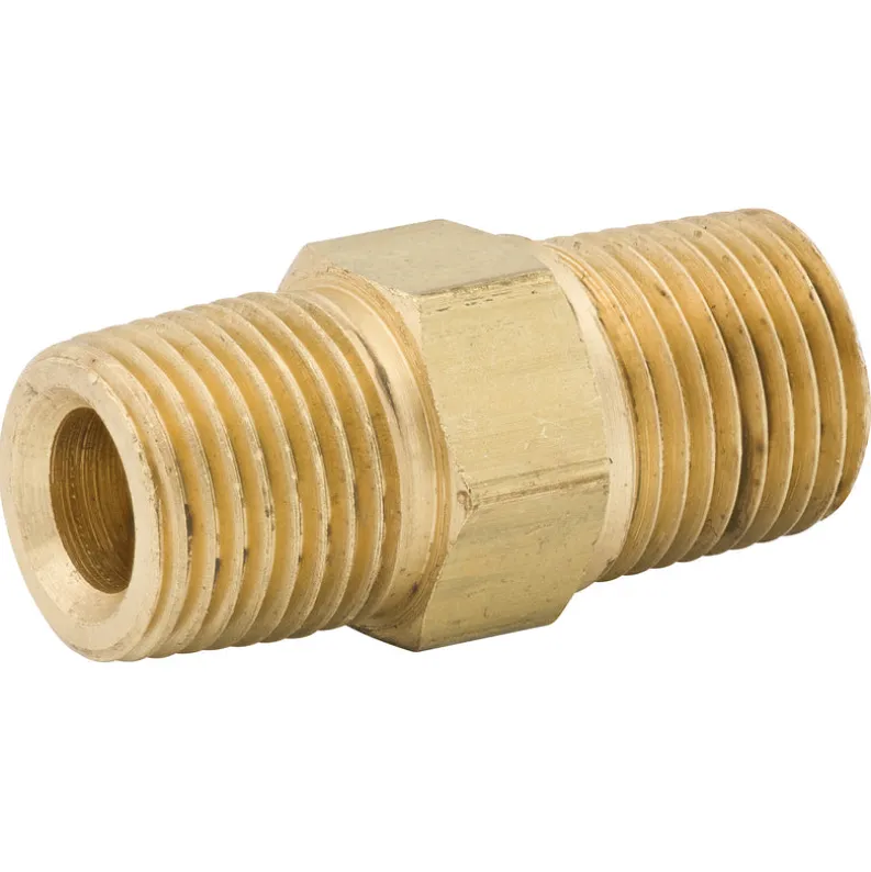 Hex Nipple, Brass, 1/8" NPTM, 1/8" NPTM