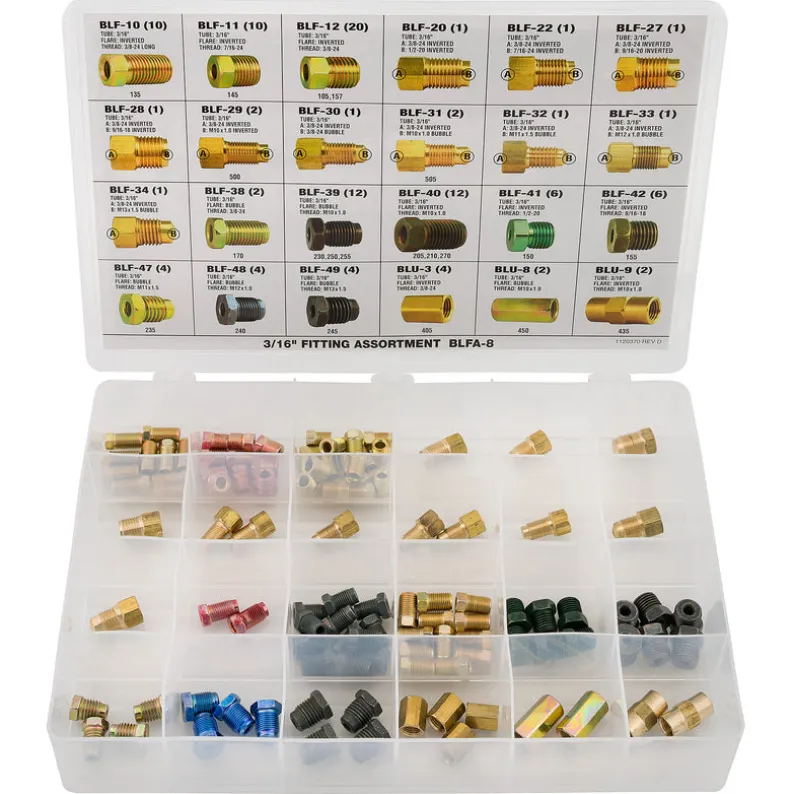 3/16" Tube Nut, Union, Adapter Fitting Assortment, 24 SKU, BLFA-8